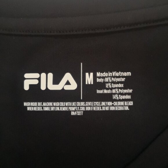 Fila Ladies Size Medium Black V-neck Short Sleeve Fitted Athletic Top - Picture 3 of 4